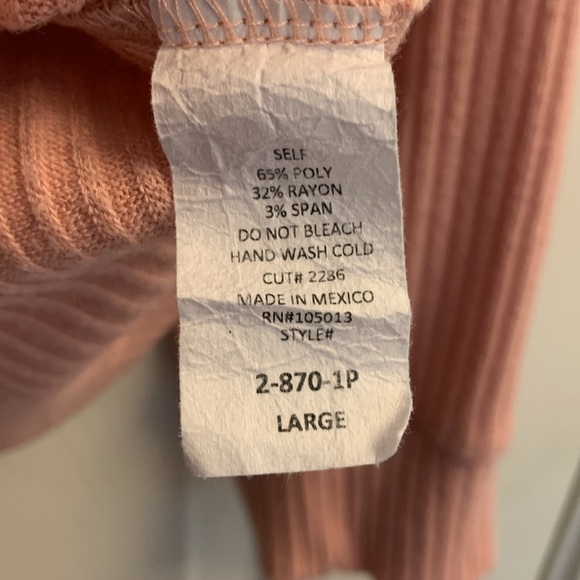 ANDREE BY UNIT Pink Cowl Neck Ribbed Sweater Large - Picture 3 of 4